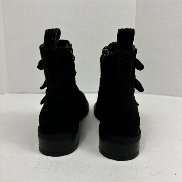 Aerosoles NWOB Arezzo Faux Suede Bootie 7M Black Buckles Lug Low Block  Heel - Picture 5 of 14